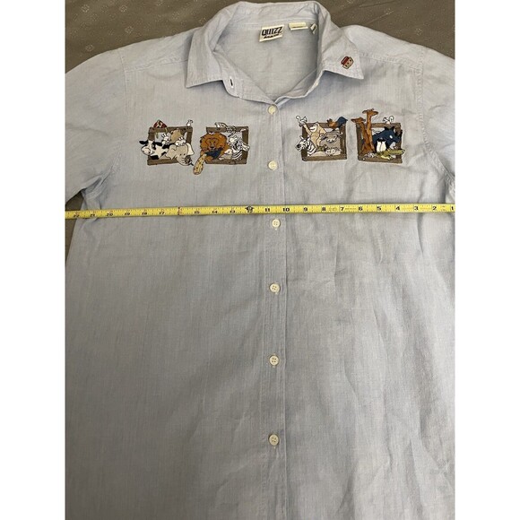 VTG Lets Quizz Again New York Womens Shirt L Short Sleeve Embroidered Animals - Picture 8 of 12